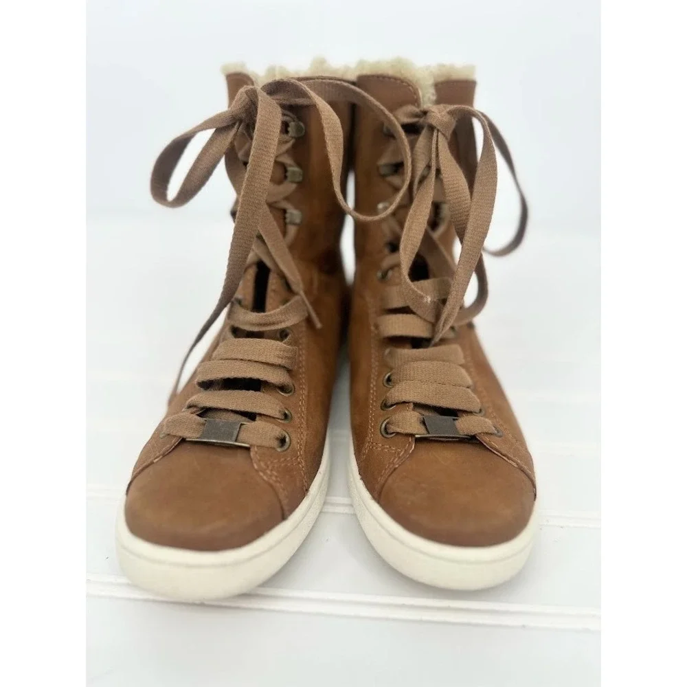 Ugg Starlyn Shearling High Top Sneakers Shoes Womens 7.5 Chestnut Leather Boots